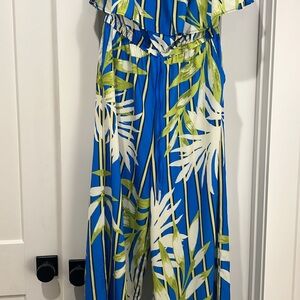 Lulu's Tropical Blue and Green Jumpsuit Wide-Leg Resort Wear